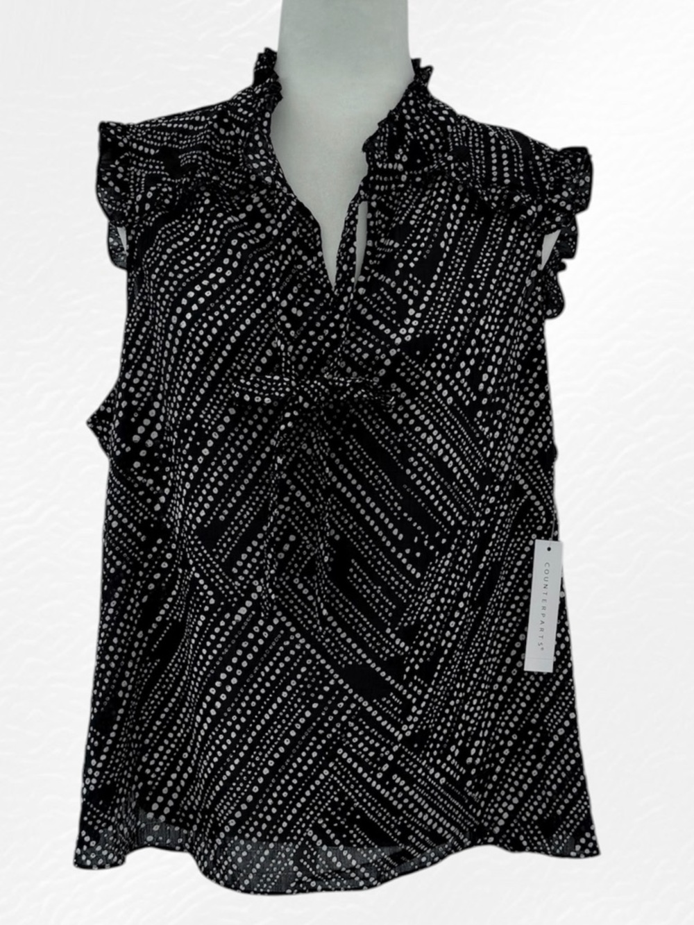 Counterparts Black and White Polka Dot Sleeveless Ruffle Blouse ~ Womenβs XL